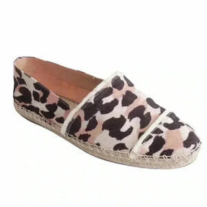 Designer Schutz Ohanna Leopard Fringe Canvas Espadrilles Loafer Flats Size 8.5